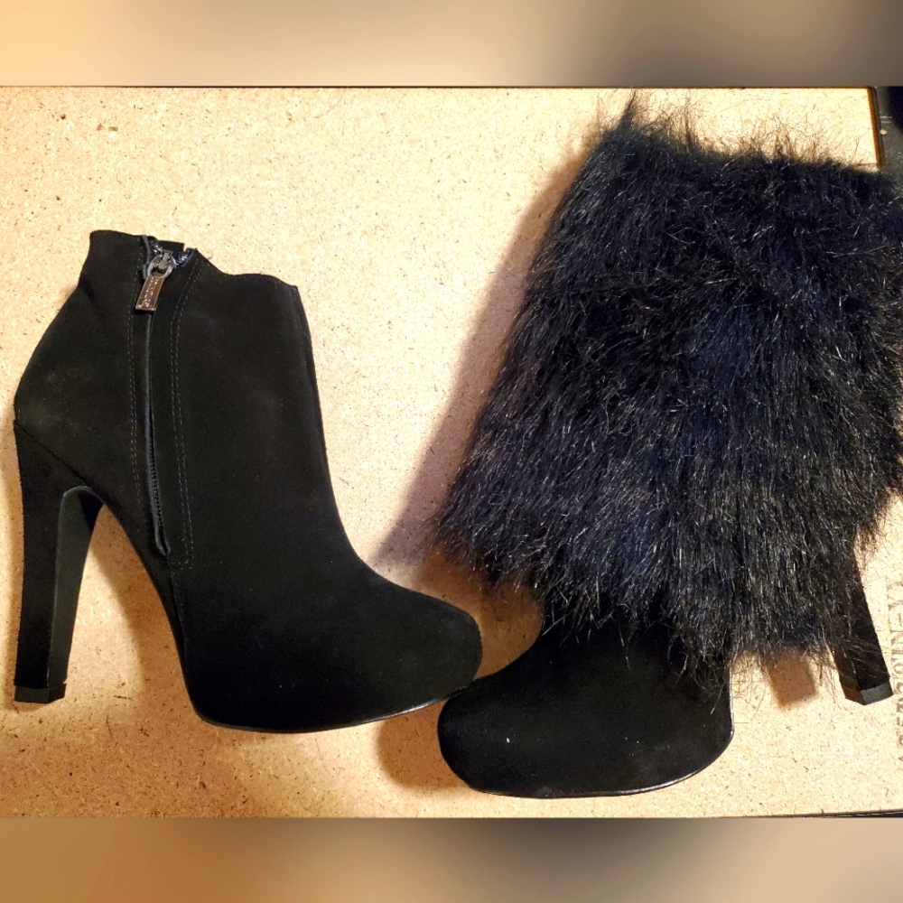 Colin Stuart Genuine Suede Leather Ankle Bootie with Removable Faux Fur Size 7.5